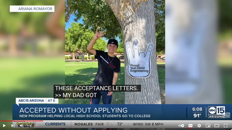 Student received acceptance letter to attend ASU